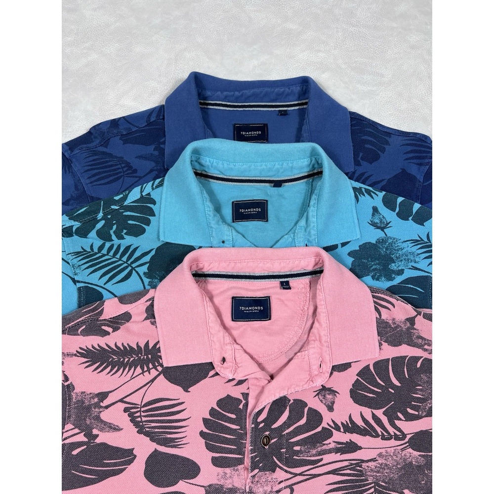 7 Diamonds Polo Shirts Size Large Lot of 3 Floral Short Sleeve Button Up